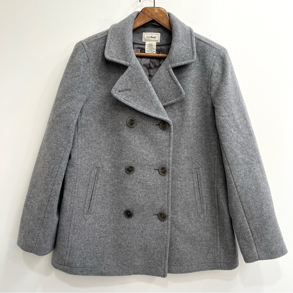 LL Bean Classic Lambswool Peacoat In Light Gray Heather Woman’s Size 14 - Picture 5 of 16